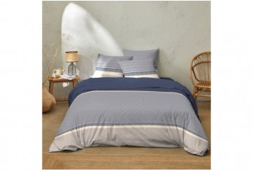 Housse de couette 220x240 cm + 2 taies d'oreiller 63x63 cm Coton 51 fils Luka Bleu