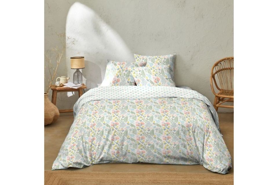 Housse de couette 220x240 cm + 2 taies d'oreiller 63x63 cm Coton 51 fils Lila Multico