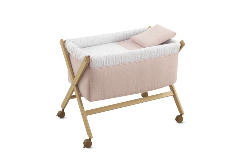 Petit Lit Pieds X Bois Plumeti Rose Naturel 55x87x74 cm