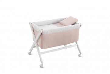 Petit Lit Pieds X Bois Plumeti Rose Blanc 55x87x74 cm