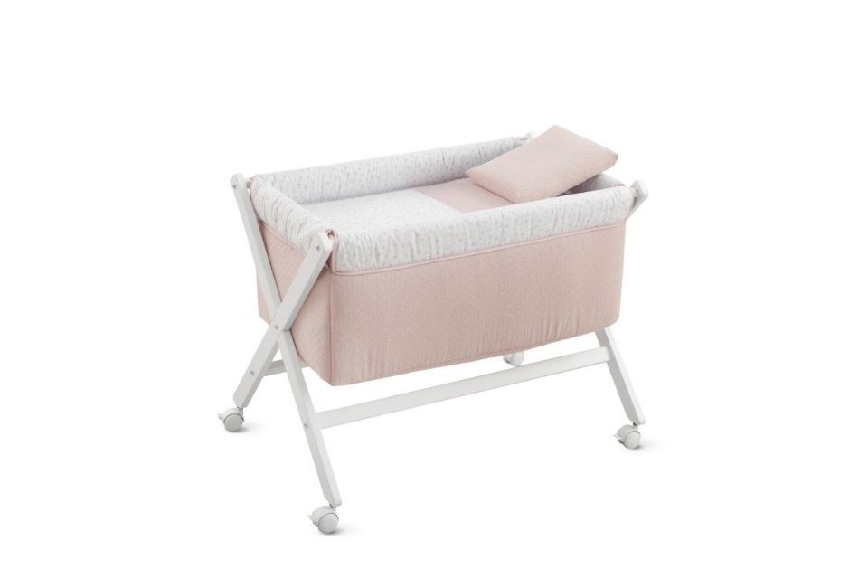 Petit Lit Pieds X Bois Plumeti Rose Blanc 55x87x74 cm