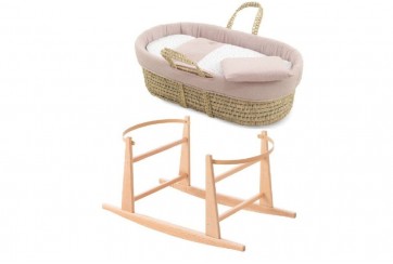 Couffin Matelassé + Support en Bois Naturel - Plumeti Rose