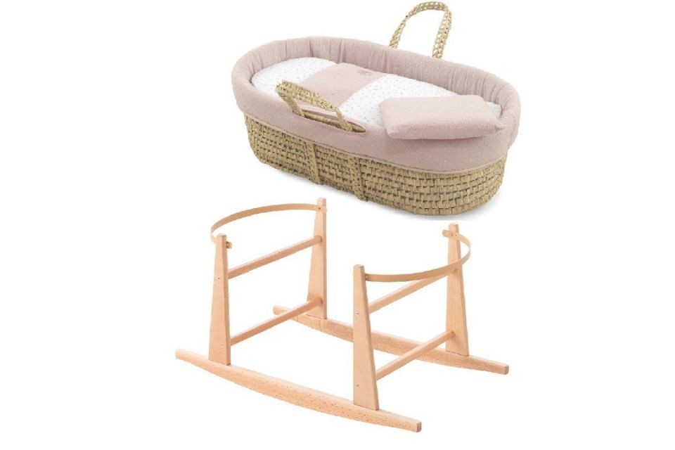 Couffin matelassé + support berceau bois naturel plumeti rose