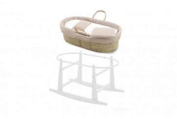 Couffin Matelassé avec Support en Bois Blanc - Lapin Beige/Blanc