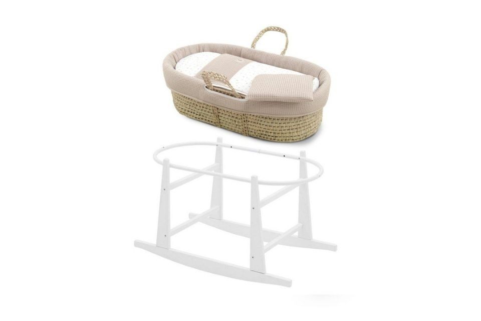 Couffin Matelassé avec Support en Bois Blanc - Lapin Beige/Blanc