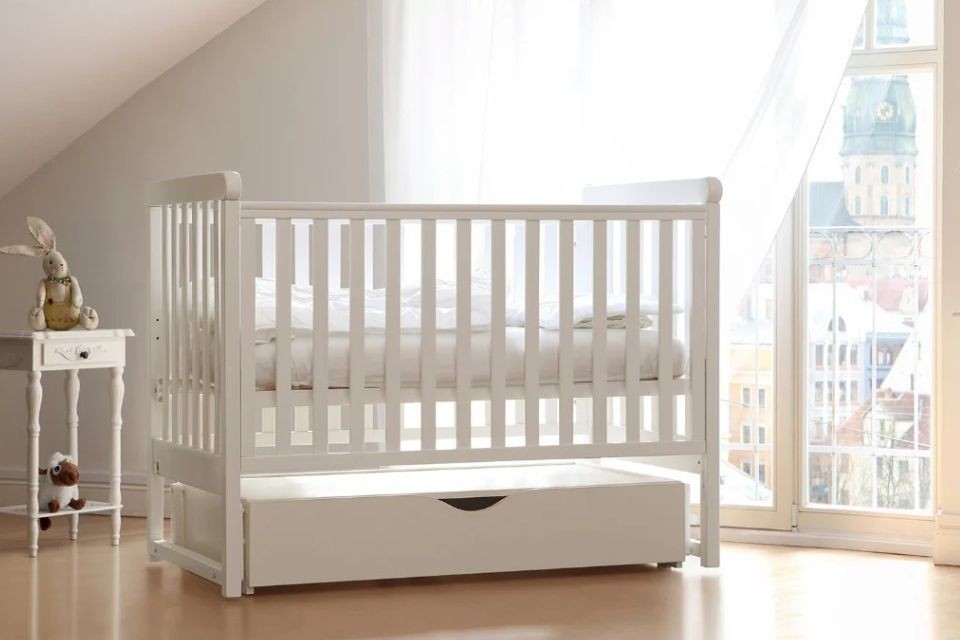 Lit berceau bébé 60x120 cm à bascule bois blanc