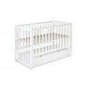 Lit berceau bébé 60x120 avec sommier réglable et tiroir bois blanc