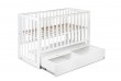 Lit berceau bébé 60x120 avec sommier réglable et tiroir bois blanc