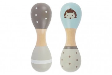 Lot de 2 hochets maracas bébé en bois - Hérisson