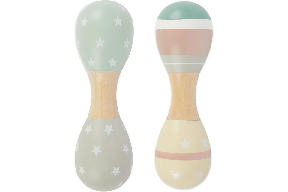 BIECO Lot de 2 hochets bébé en bois - star étoile