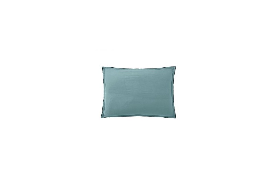 Taie d'oreiller 50x70 rectangle en Percale de Coton Lavé 80 fils Bleu -  Linge de lit premium 100% Percale Lavé