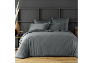 Housse de couette 220x240 Satin de Coton Gris Fonce