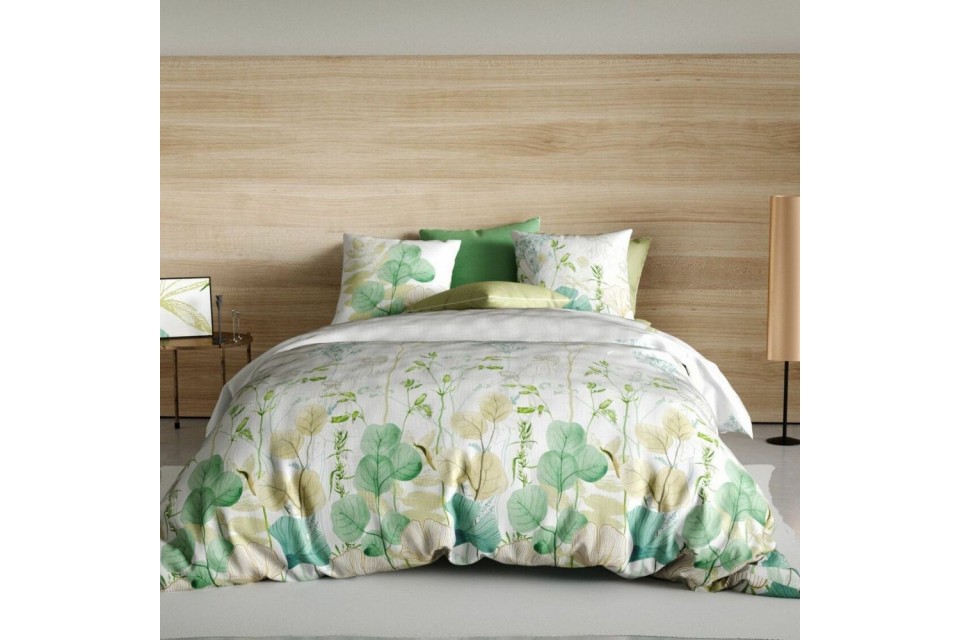 Housse de couette 220x240 cm + 2 taies d'oreiller Ecrus Vert